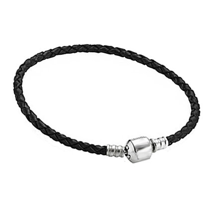 Charms Beads Armband Leder Schwarz 19cm