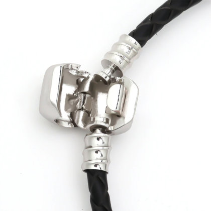 AKKI Charms Armband mit 1 Anhänger starterset sale, Edelstahl Zirkonia Murano bettel Beads Bead Silber Original Perlen Strass Elements, mit Pandora Style kompatibel Schmuck Glas Leder  21cm